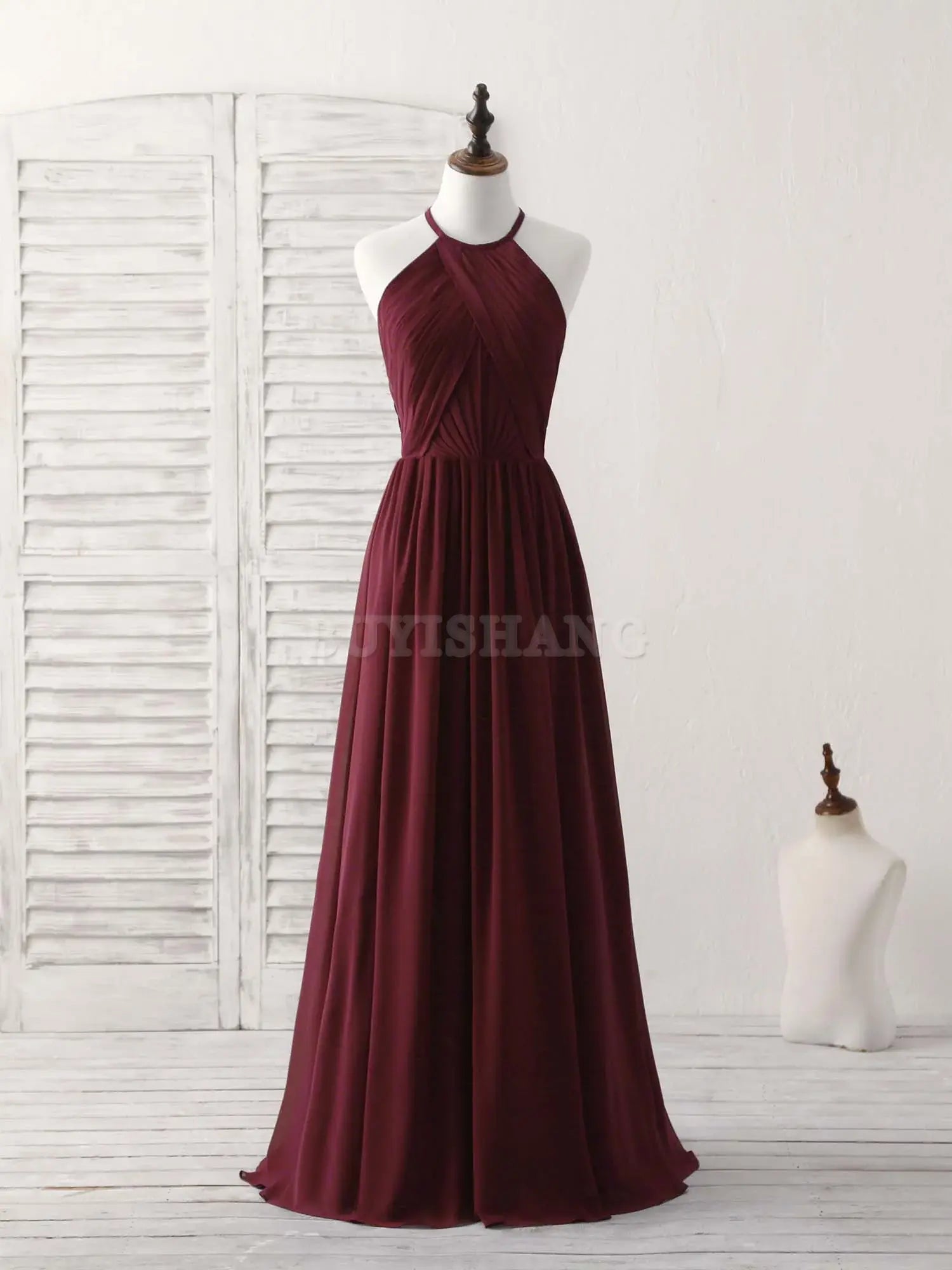Buyishang Simple Burgundy Chiffon Long Prom Dress Burgundy Evening Dress Bridesmaid dress shop